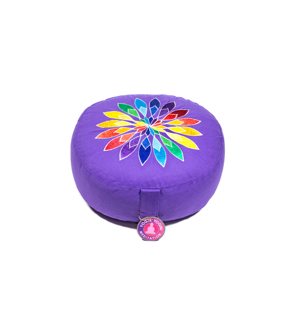 Coussin de méditation violet fleur multicolore