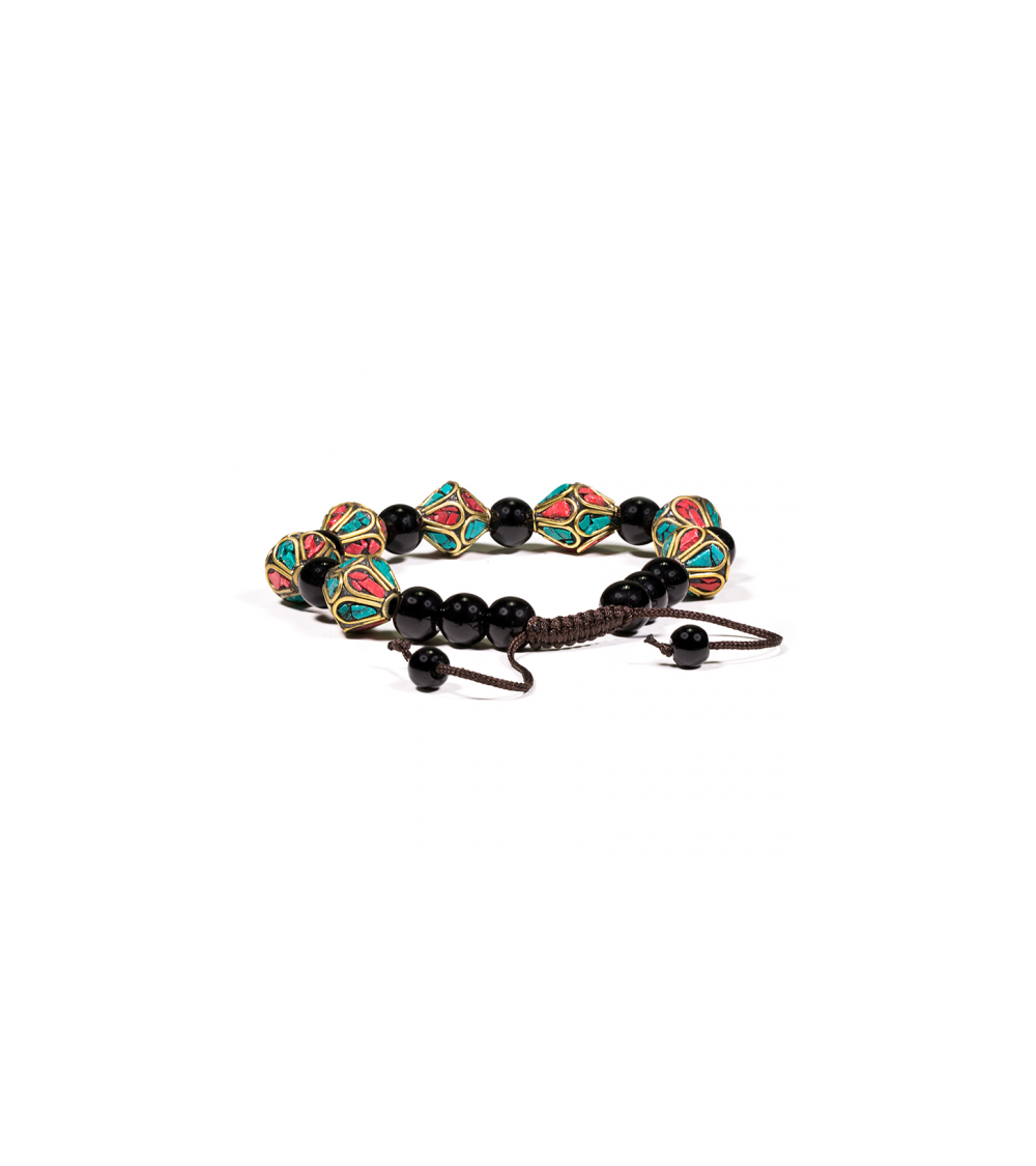 Bracelet Turquoise, Corail et Onyx
