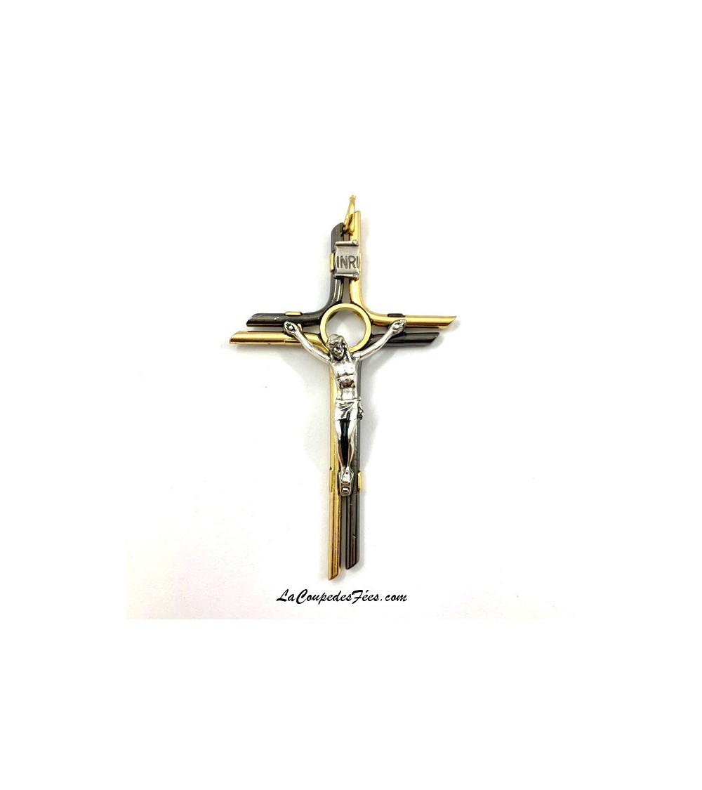 Crucifix en métal bicolore