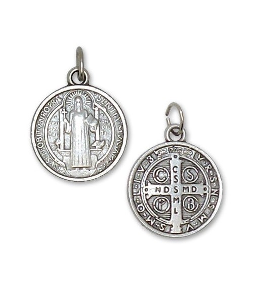 Médaille de Saint Benoît – Argentée 2,1 cm Gravée Recto-Verso