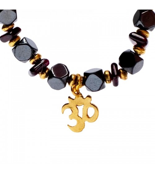 Bracelet Om, hématite & grenat