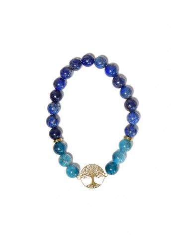 Bracelet Lapis-Lazuli et Apatite bleue  Charm Arbre de vie (8mm)