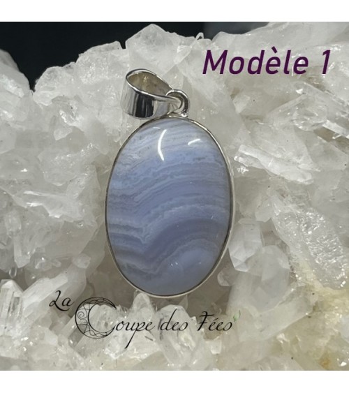 Pendentif Calcédoine Bleue & Argent