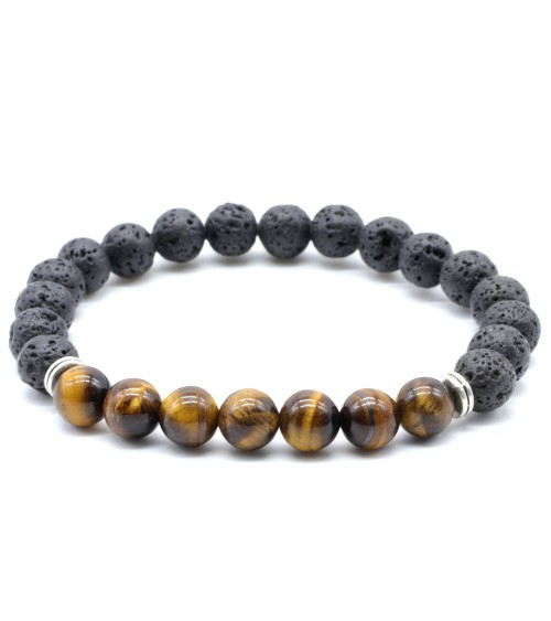 Bracelet oeil de tigre & pierre de Lave mixte (8 mm)