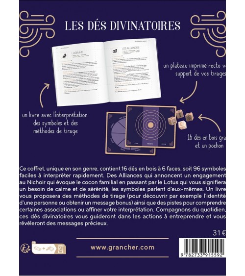 Les Dés divinatoires - 16 dés gravés, un plateau de tirages & un livre