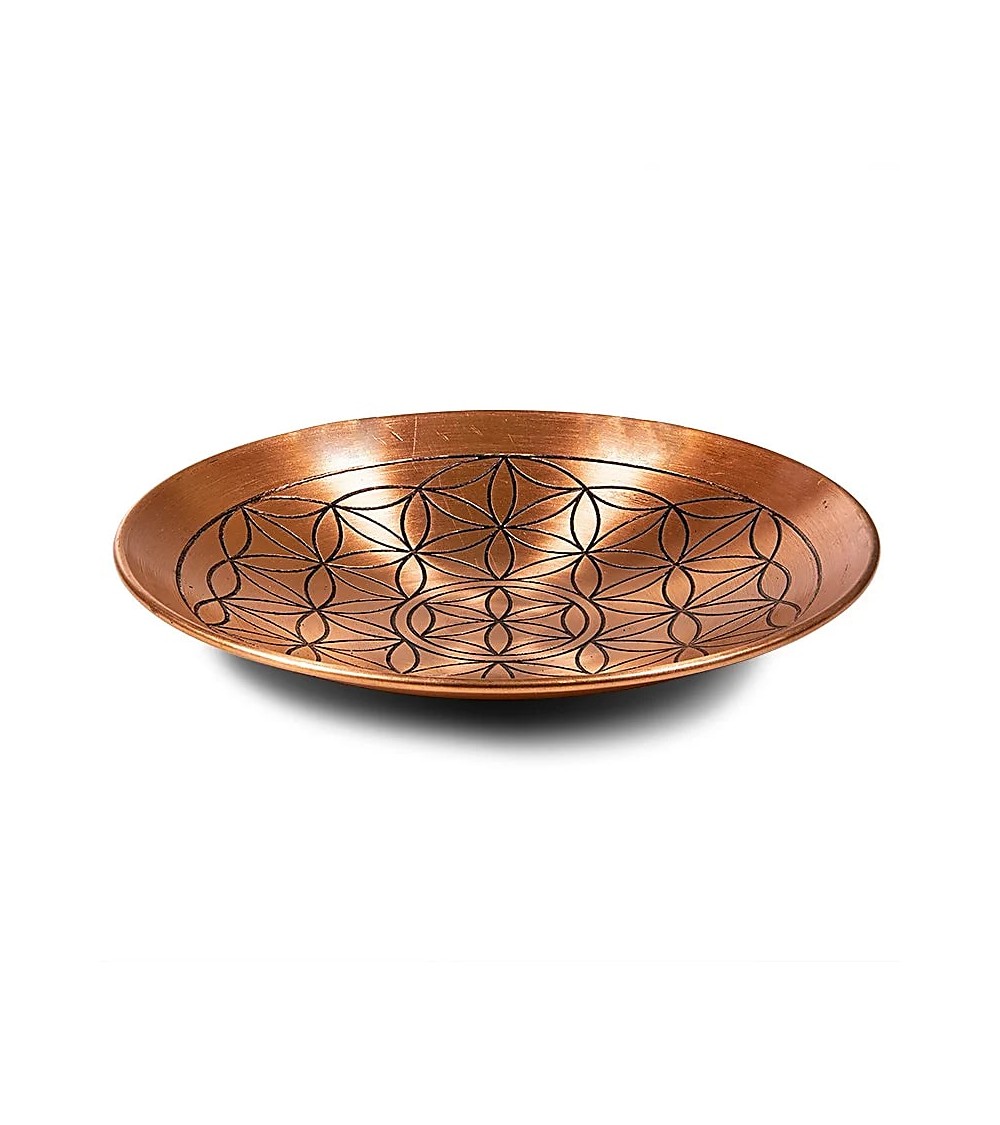 Assiette de cuivre motif fleur de vie