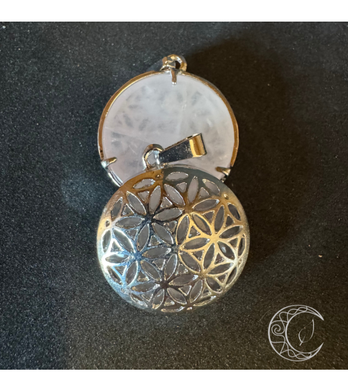 Pendentif Métal Fleur de Vie  quartz rose