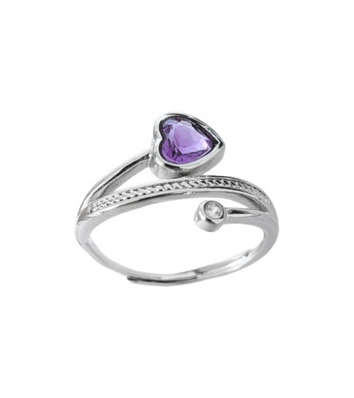 Bague en améthyste AA et cuivre blanc