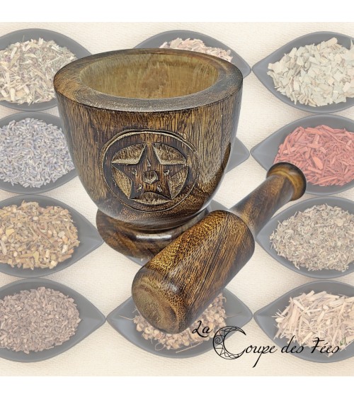 Mortier en Bois avec Pentacle