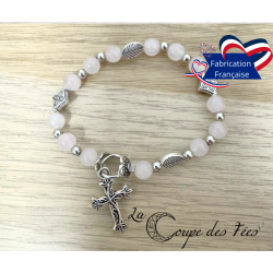 Perles de Prières – Bracelet Rituel en Quartz rose & Croix (13 perles)