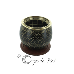 Encensoir en Aluminium Ciselé avec Grille et Socle en Bois