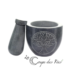 Mortier Arbre de Vie en Stéatite avec Pilon – H 7 cm, Ø 9 cm
