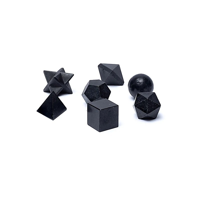 Ensemble de 7 solides de Platon en Tourmaline Noire – ~2 cm