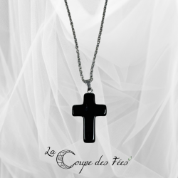 Pendentif Croix en Agate noire