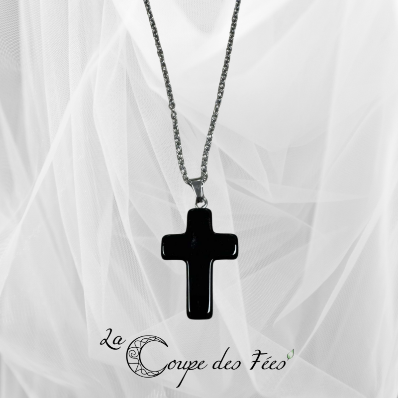 Pendentif Croix en Agate noire