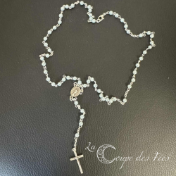 Chapelet Nacré Bleu à Grains Ø 5 mm – Croix avec Christ