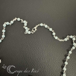 Chapelet Nacré Bleu à Grains Ø 5 mm – Croix avec Christ