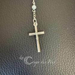 Chapelet Nacré Bleu à Grains Ø 5 mm – Croix avec Christ