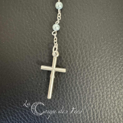 Chapelet Nacré Bleu à Grains Ø 5 mm – Croix avec Christ