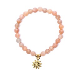 Bracelet Élastique Pierre de Soleil – Breloque Soleil Doré, Perles 6 mm