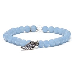 Bracelet Angélite Élastique – Aile d’Ange Argentée