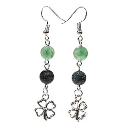Boucles d’Oreilles en Jaspe Kambaba & Aventurine Verte – Motif Trèfle Porte-Bonheur