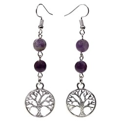 Boucles d’oreilles Fluorite & Améthyste – Arbre de Vie
