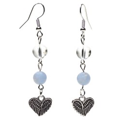 Boucles d’oreilles Angélite & Cristal de Roche – Aile d’Ange en Cœur