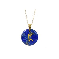 Pendentif talisman intuition en pierre naturelle lapis lazuli bleu nuit gravée rune nordique argentée