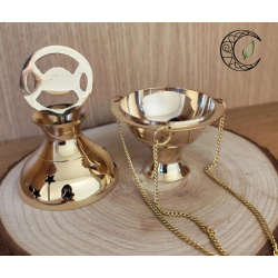 Encensoir à chaîne en laiton symbole Triple Lune hauteur 13cm