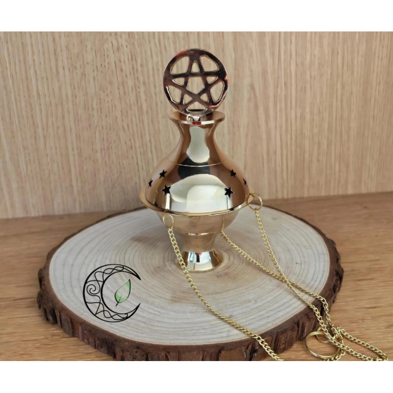Encensoir en laiton avec pentacle pour rituels ésotériques hauteur 13cm