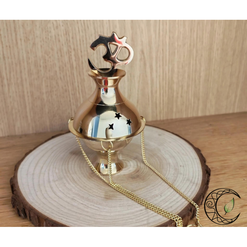 Encensoir en laiton symbole Ohm pour méditation et yoga hauteur 13cm