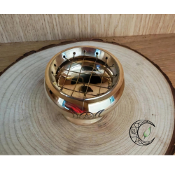 Petit encensoir en laiton doré avec grille symbole pentagramme et lune 4.3cm