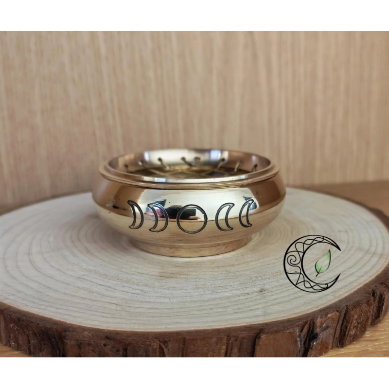 Coupelle encensoir laiton phases de la lune avec grille diamètre 7.5cm