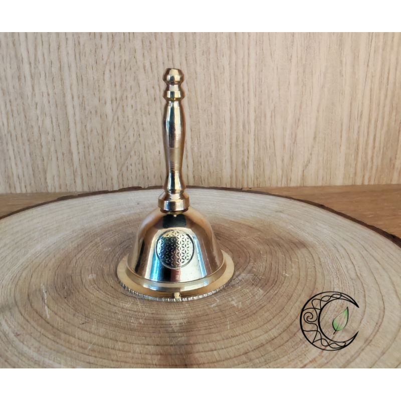 Cloche laiton doré 6.5 cm fleur de vie géométrie sacrée boutique La Coupe des Fées