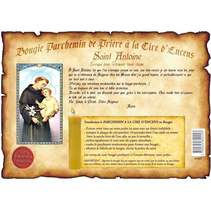 Bougie Parchemin à l'Encens – Saint Antoine de Padoue