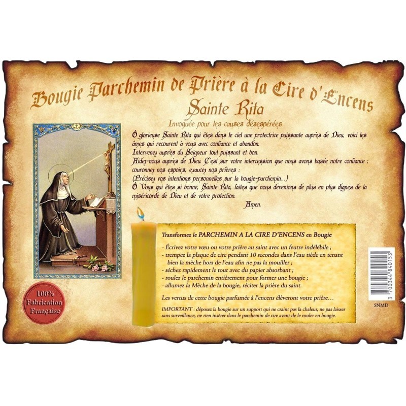 Bougie Parchemin à l'Encens – Sainte Rita
