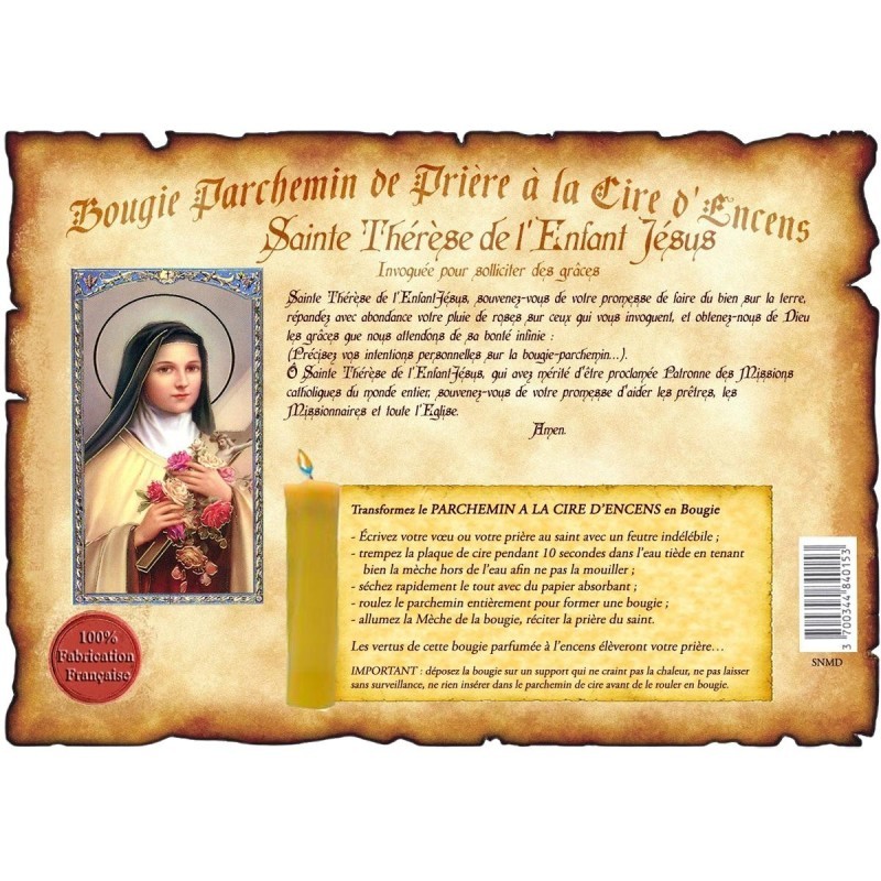 Bougie Parchemin à l’Encens – Sainte Thérèse