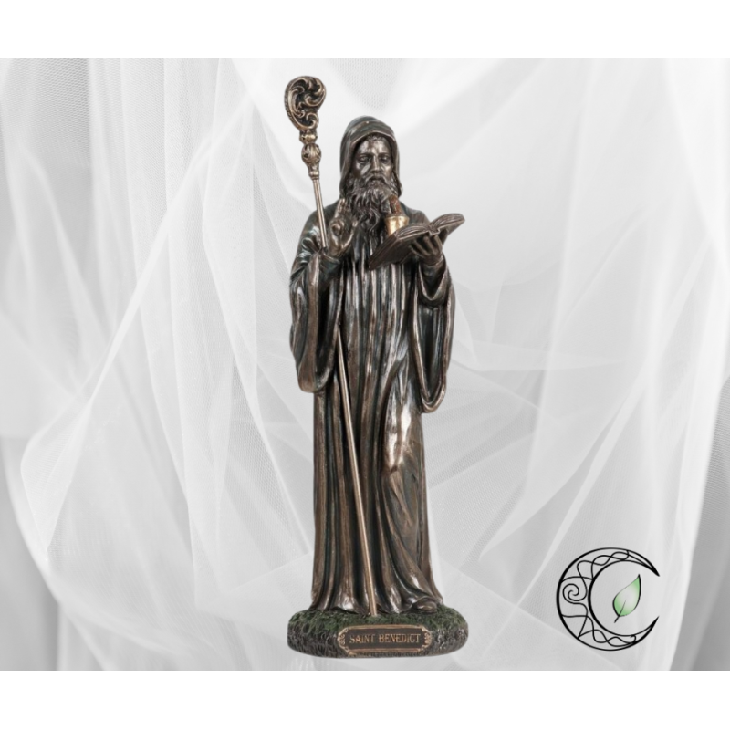 Grande Statue "Saint Benoît" – Bronze Coulé à Froid (23 cm)